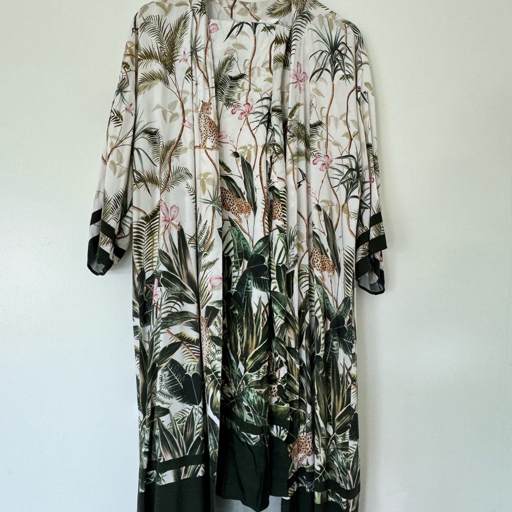 Beautiful tropical summer set - wide pants and cardigan